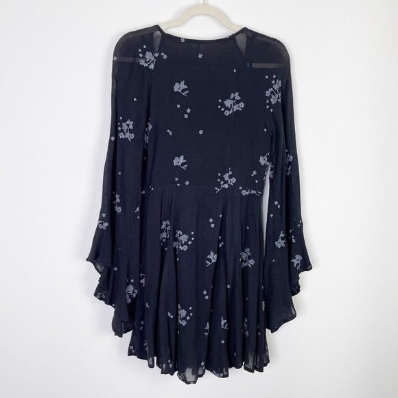 Free People Black Floral Dress Size 6 Mini Boho - Picture 9 of 11